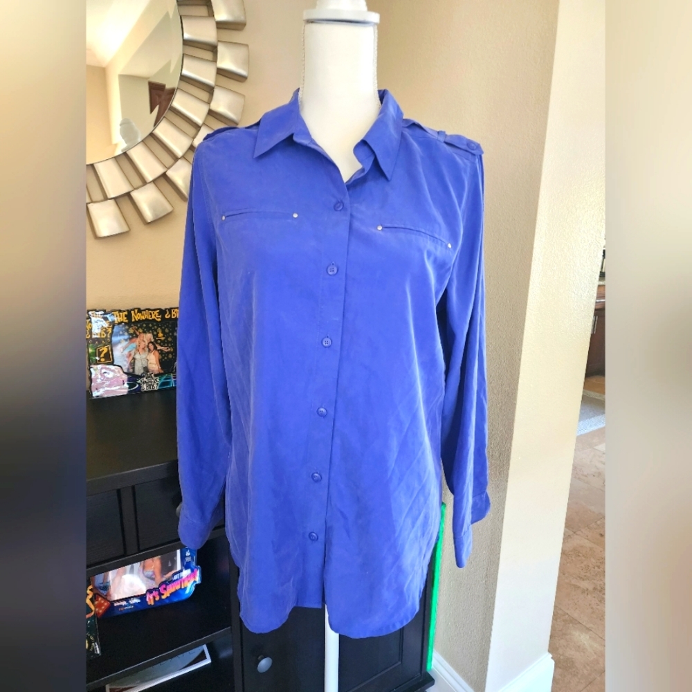 Chicos Suede Like Blue Button-Down - image 1